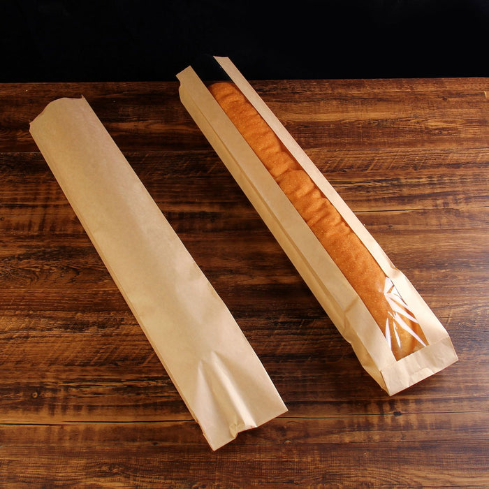 Baguette Paper Bread Bags - Kraft Brown Bakery Bags with Window French Baguette Loaf Bags for Homemade Bread Gift Giving
