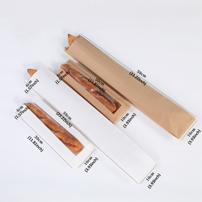 Baguette Paper Bread Bags - Kraft Brown Bakery Bags with Window French Baguette Loaf Bags for Homemade Bread Gift Giving