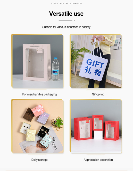 Clear Gift Bags with Transparent Window, Gift Wrap Bags with Handles Tote Paper Bags Bulk Flower Boxes for Bouquet Bridal Baby Shower Graduation Party Shopping