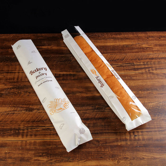 Baguette Paper Bread Bags - Kraft Brown Bakery Bags with Window French Baguette Loaf Bags for Homemade Bread Gift Giving