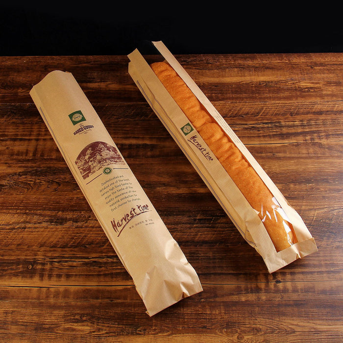 Baguette Paper Bread Bags - Kraft Brown Bakery Bags with Window French Baguette Loaf Bags for Homemade Bread Gift Giving