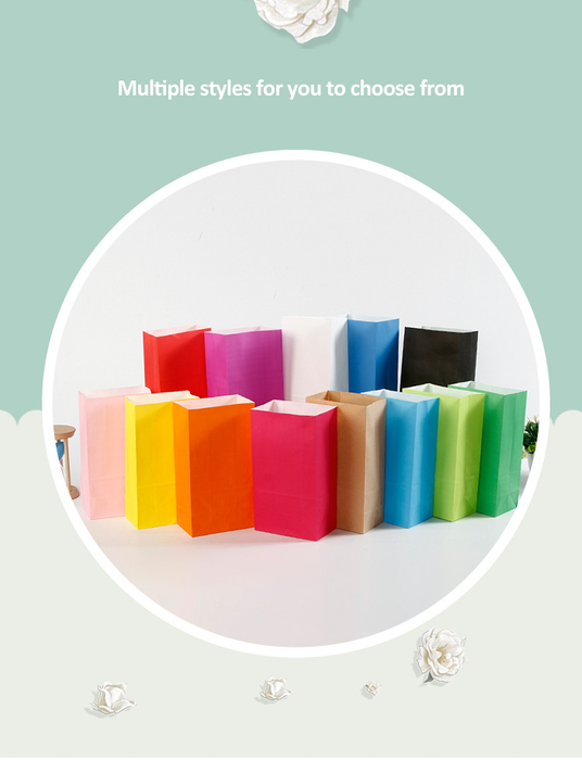 Solid Color Party Favor Square Bottom Paper Bags, Food Safe Kraft Paper Candy Bag, Natural (Biodegradable), Vivid Colored, Gift Bags, Give Away Bags