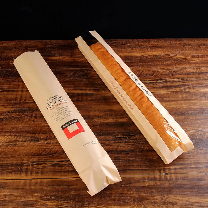Baguette Paper Bread Bags - Kraft Brown Bakery Bags with Window French Baguette Loaf Bags for Homemade Bread Gift Giving