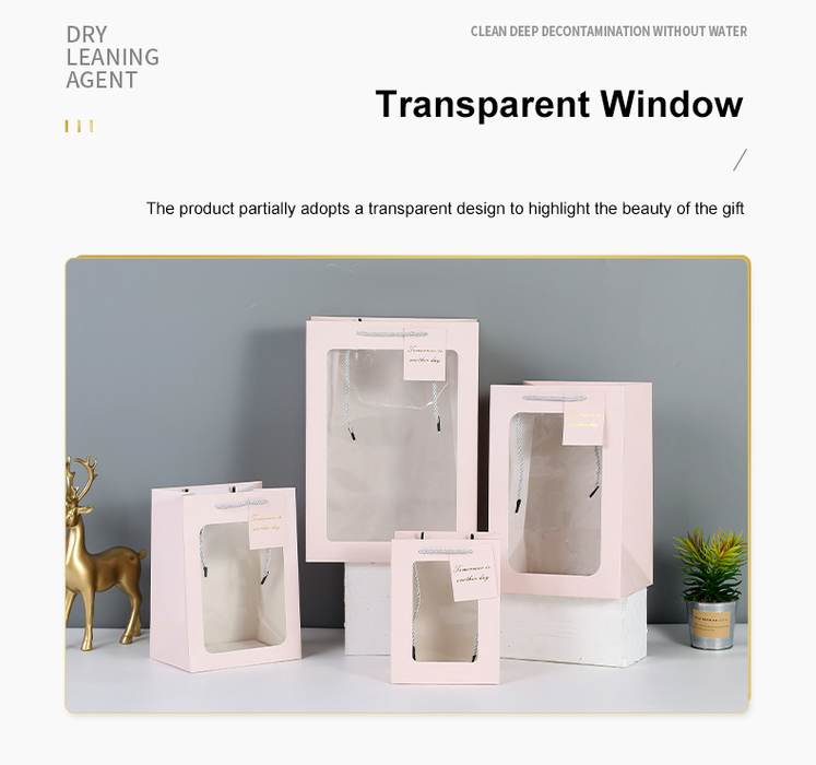 Clear Gift Bags with Transparent Window, Gift Wrap Bags with Handles Tote Paper Bags Bulk Flower Boxes for Bouquet Bridal Baby Shower Graduation Party Shopping