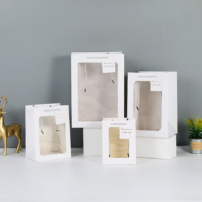 Clear Gift Bags with Transparent Window, Gift Wrap Bags with Handles Tote Paper Bags Bulk Flower Boxes for Bouquet Bridal Baby Shower Graduation Party Shopping