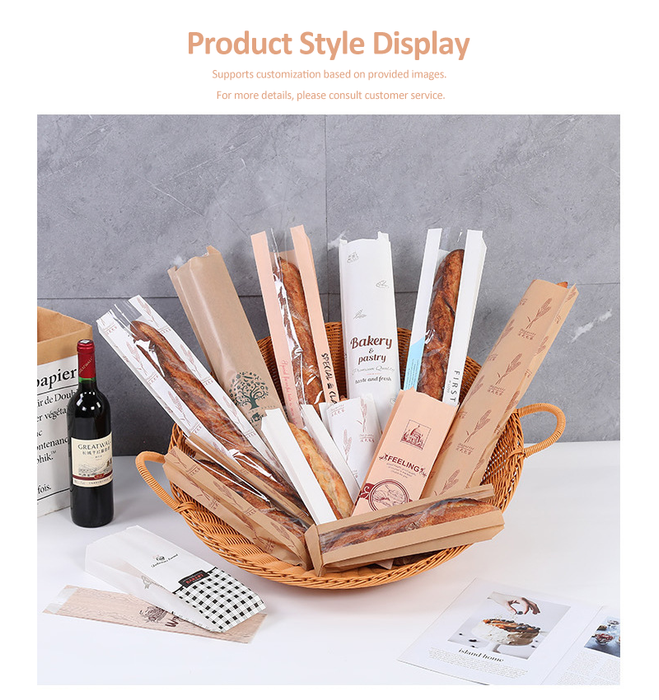 Baguette Paper Bread Bags - Kraft Brown Bakery Bags with Window French Baguette Loaf Bags for Homemade Bread Gift Giving