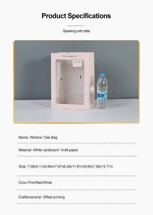 Clear Gift Bags with Transparent Window, Gift Wrap Bags with Handles Tote Paper Bags Bulk Flower Boxes for Bouquet Bridal Baby Shower Graduation Party Shopping