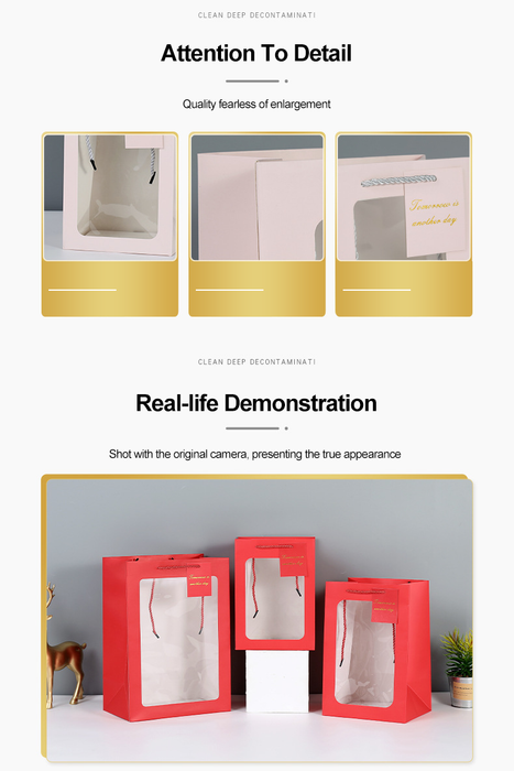 Clear Gift Bags with Transparent Window, Gift Wrap Bags with Handles Tote Paper Bags Bulk Flower Boxes for Bouquet Bridal Baby Shower Graduation Party Shopping