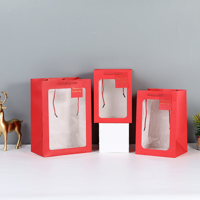 Clear Gift Bags with Transparent Window, Gift Wrap Bags with Handles Tote Paper Bags Bulk Flower Boxes for Bouquet Bridal Baby Shower Graduation Party Shopping