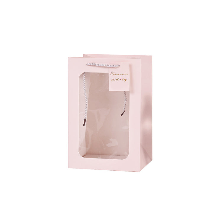 Clear Gift Bags with Transparent Window, Gift Wrap Bags with Handles Tote Paper Bags Bulk Flower Boxes for Bouquet Bridal Baby Shower Graduation Party Shopping