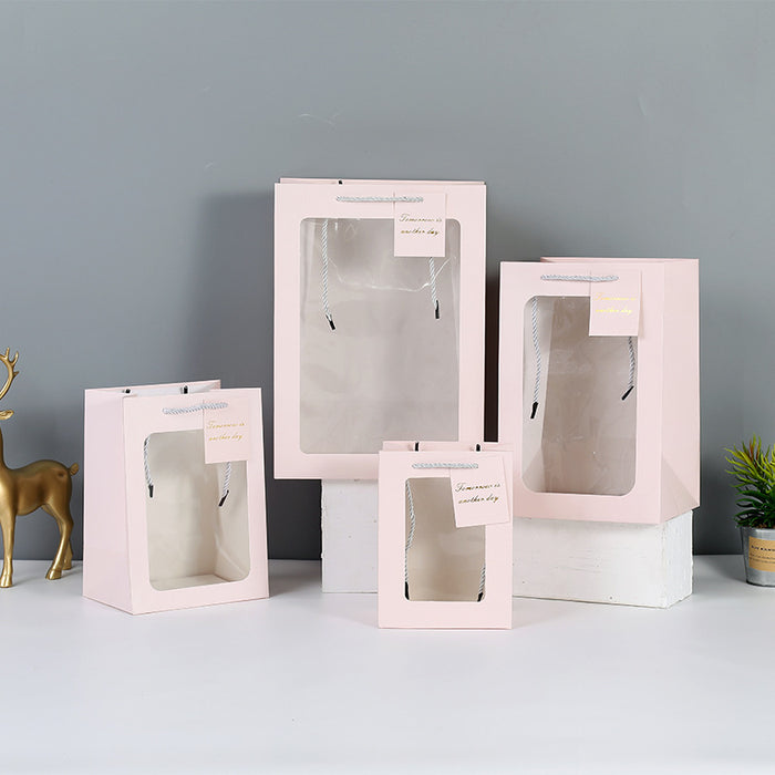 Clear Gift Bags with Transparent Window, Gift Wrap Bags with Handles Tote Paper Bags Bulk Flower Boxes for Bouquet Bridal Baby Shower Graduation Party Shopping
