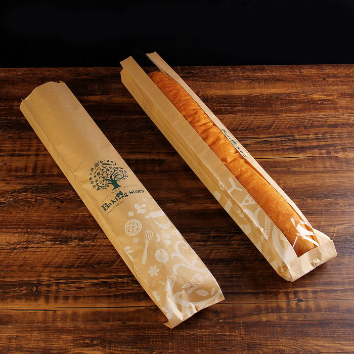 Baguette Paper Bread Bags - Kraft Brown Bakery Bags with Window French Baguette Loaf Bags for Homemade Bread Gift Giving