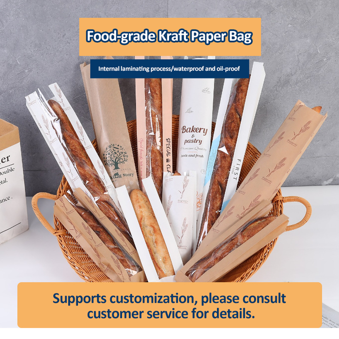 Baguette Paper Bread Bags - Kraft Brown Bakery Bags with Window French Baguette Loaf Bags for Homemade Bread Gift Giving