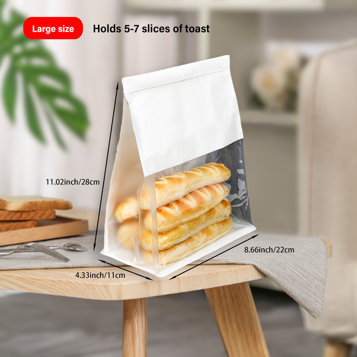 Bakery Bags with Window White Bread Loaf Bags Tin Tie Tab Lock Bags Toast Bags for Storing Foods