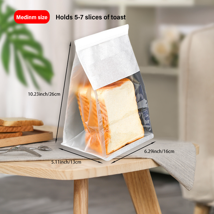 Bakery Bags with Window White Bread Loaf Bags Tin Tie Tab Lock Bags Toast Bags for Storing Foods